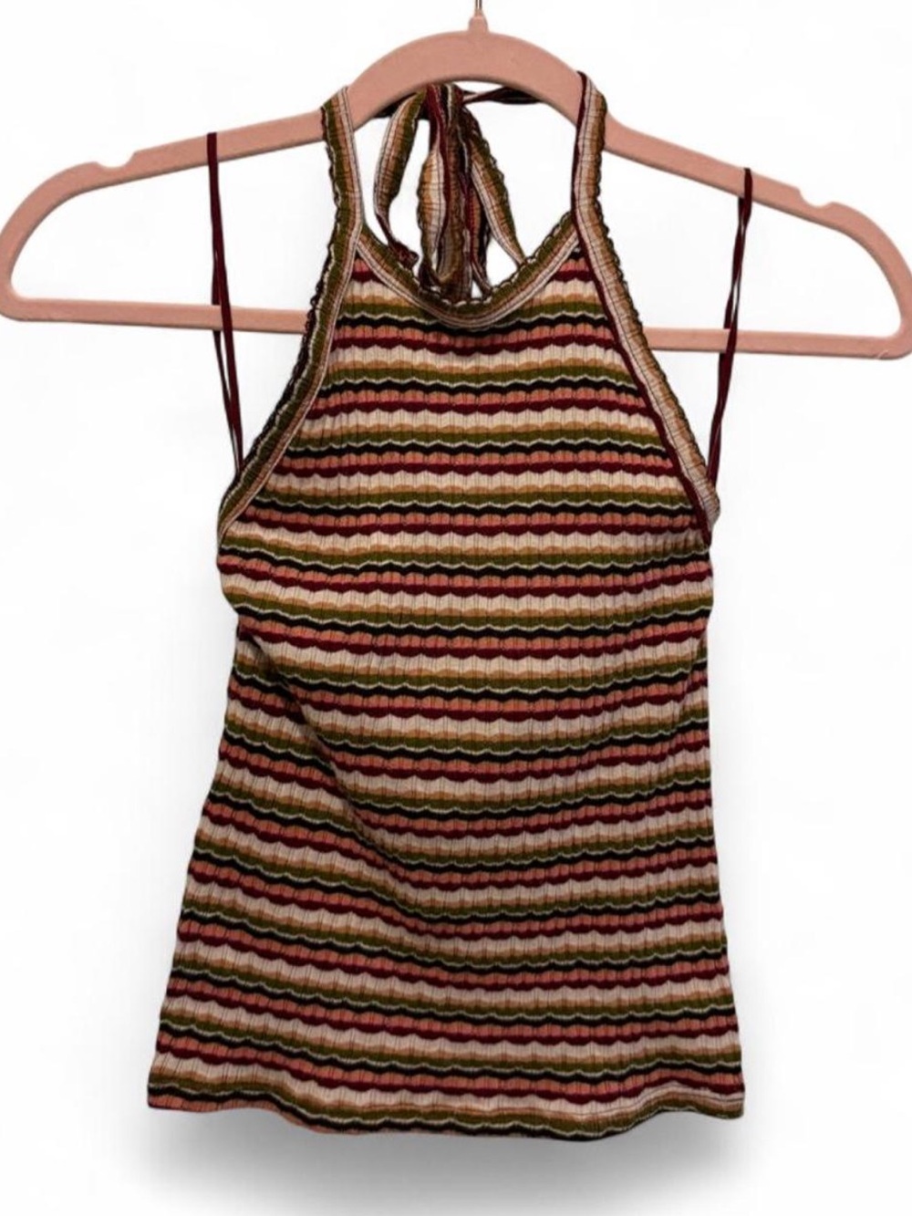 American Eagle Outfitters Striped Halter Tank Top - Olive, Burgundy, Cream